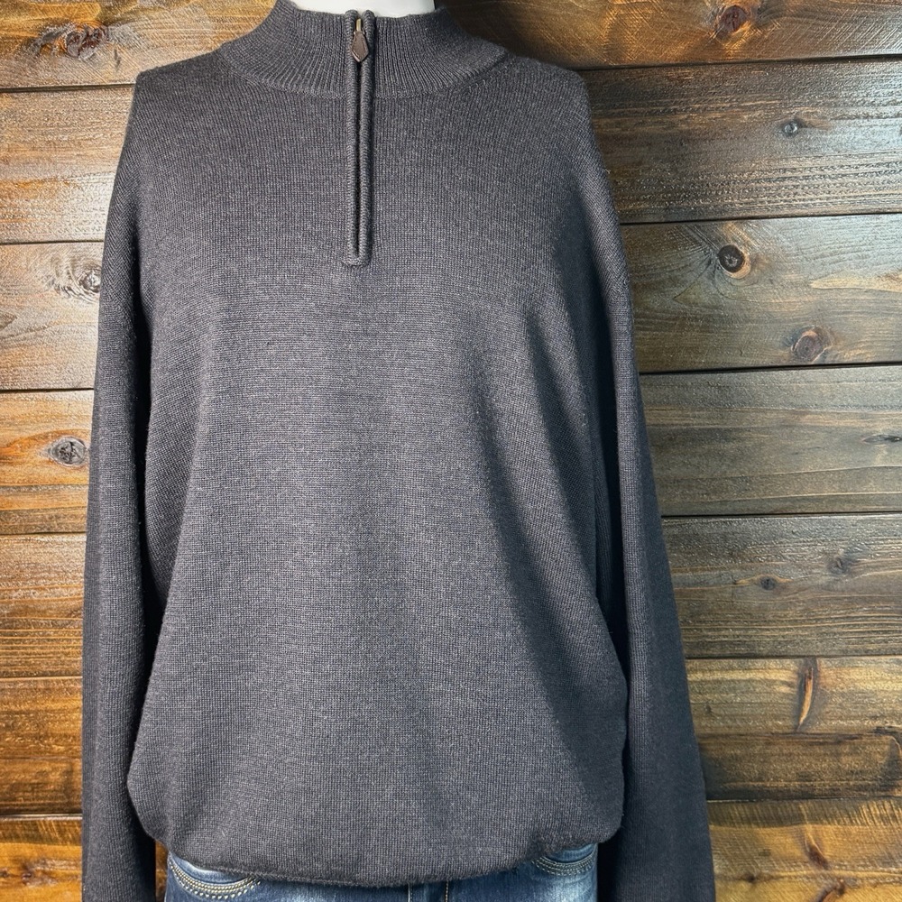 Brooks Brothers Thick Merino Wool 1/4 Zip Sweater Men's 2XL Charcoal Herringbone - Picture 5 of 10